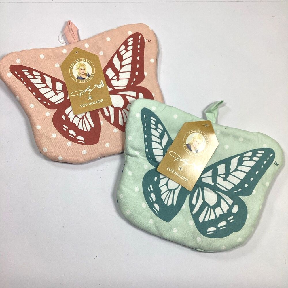 Dolly Parton Butterfly Pot Holder Set Pink Blue Discontinued DG New